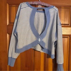 FP Movement by Free People Blue Striped Off-the-Shoulder Sweater